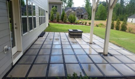 Outdoor patio in Wake County with large paver stones