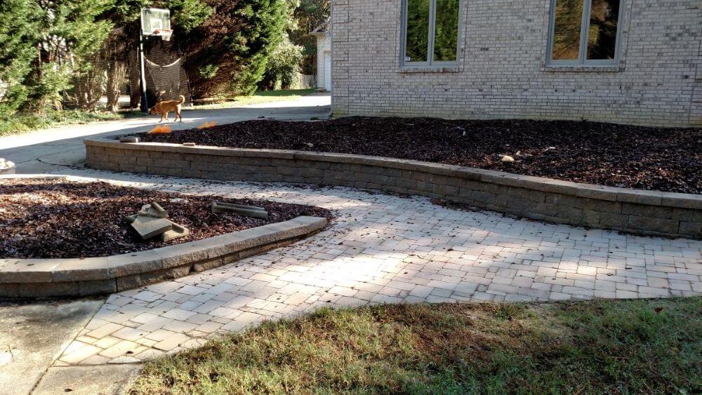 Raleigh hardscaping stone walkway with retaining wall