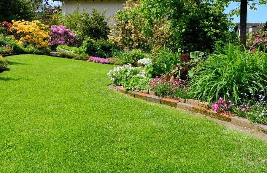 Wake County lawn maintenance with rock border
