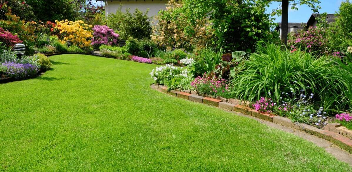 Wake County lawn maintenance with rock border